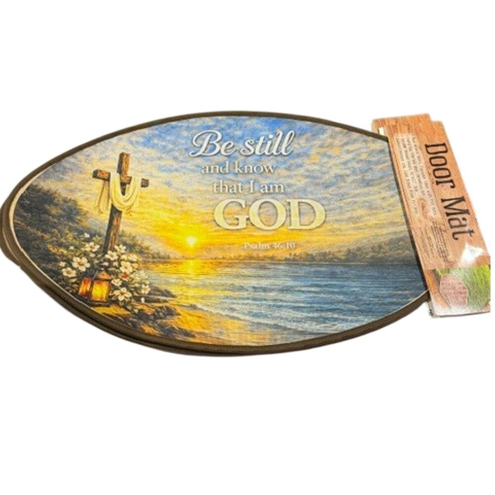 Christian Psalm 46:10 Door Mat Be Still and Know That I Am God Cross Sunrise